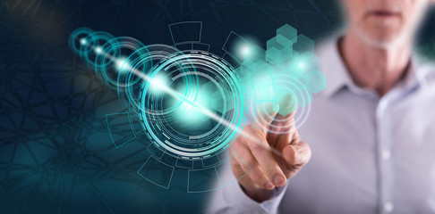 Man touching a technology concept
