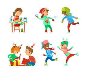 Christmas Holidays Skating Children on Ice Rink