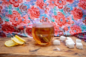 tea in Russian with sugar and lemon