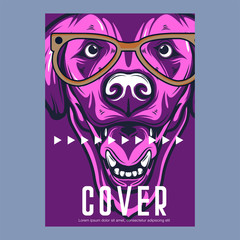 Card template with portrait of a cheerful dog. Vector illustration