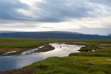 Panorama from Hvitarvatn area, Iceland rural landscape