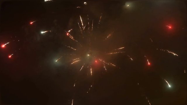 beautiful fireworks in the night sky in the city