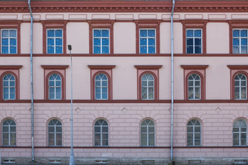 Obraz premium Vintage architecture classical facade renovated service building. Front view.