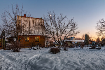 winter evening  in russian village