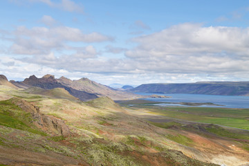 Seltun area aerial landscape, south Iceland panorama.