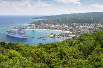 Cruise ship in front of harbor in Jamaica