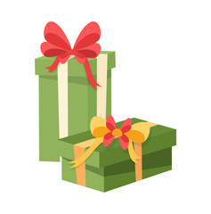 Green Packages Decorated by Red and Yellow Bows