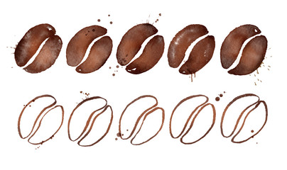 Watercolor illustration of coffee beans