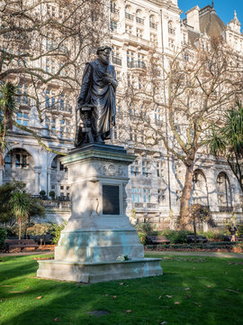 Statue of William Tyndale, a leading figure of the Protestant Reformation known for translating the Bible into English. Victoria Embankment, London.