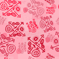 Pink and red abstract doodles on spotted background. seamless repeating pattern design. For posters, graphic design, home decor, stationery, scrapbooking, packaging, wallpaper, greeting cards. Vector 