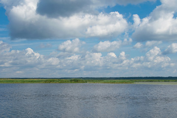 beautiful landscape, blue sky and lake
