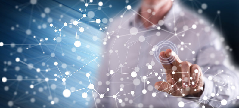 Man touching a virtual network