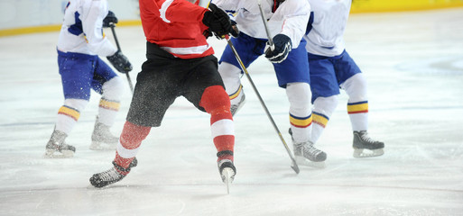 Fototapeta na wymiar close-up with the puck during the game. Hockey, winter sport