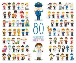 Kids Vector Characters Collection: Satz von 80 verschiedenen Berufen im Cartoon-Stil. Frauenausgabe. © asantosg