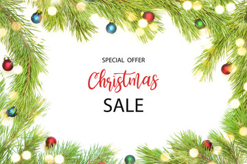 Merry Christmas sale background with Christmas decorations.