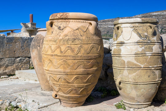 Old terracotta jars in the palace of Knossos