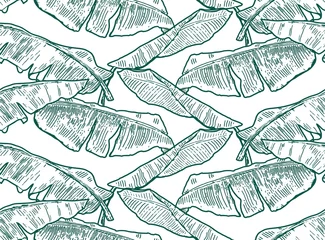 Behang bananenbladeren tropische groene naadloze vector patroon © peotll