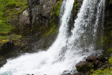 Klifbrekkufossar falls in summer season view, Iceland.