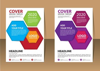 Brochure template layout, cover design annual report, magazine, flyer or booklet in A4 with blue geometric shapes on polygonal background