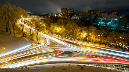Obraz premium View on night city traffic with long exposure.