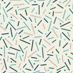 Geometry style seamless pattern. Lines and circles with different size, slope and color. They do not intersect.