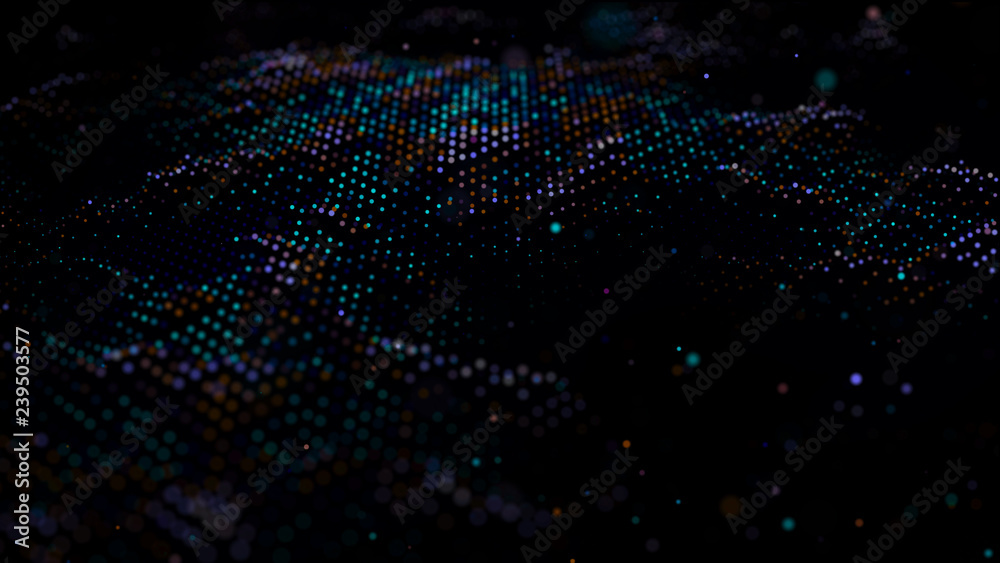Poster big data visualization. visual information complexity. data threads plot. 3d rendering. data technol