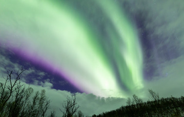 Powerful aurora borealis filling the sky