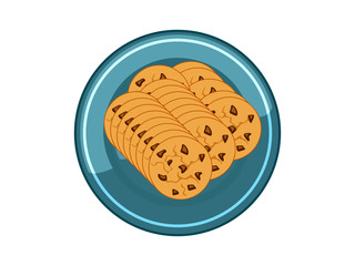 Vector Chocolate Cookies Chips in blue plate on white background