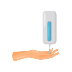 Washing hands with soap, hand sanitizer dispenser pump with drops of liquid, prevention of infectious diseases, health care and sanitation vector Illustration