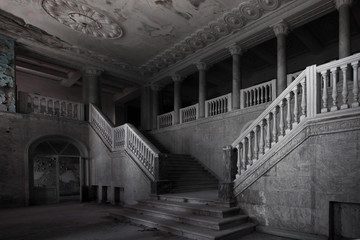 Ruins of an abandoned hotel. decay and destruction.