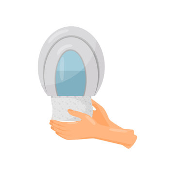 Hands Pulling Paper Towel From Dispenser Vector Illustration On A White Background