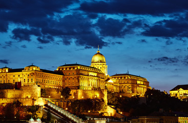 Fototapeta na wymiar Royal palace in Budapest night, Hungary. Panorama of evening