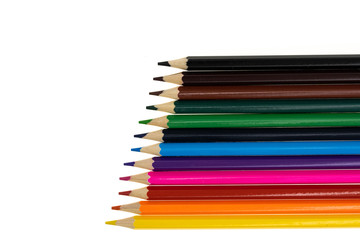 Colour pencils isolated on white background close up