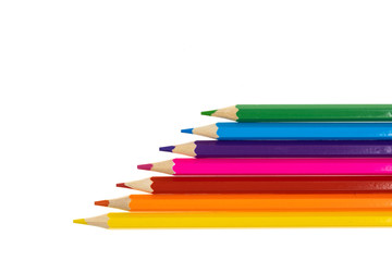 Colour pencils isolated on white background close up