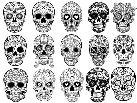 Sugar skulls Set Vector Illustration