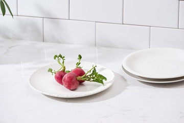 Fresh vegetables and utensils for cooking classes on wooden table
