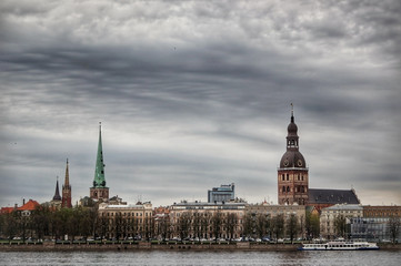 view of old riga, stormy sky