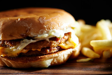 Cheese burger with fried potato 