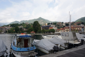 boats in harbor omegna italy