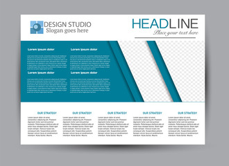 Flyer, brochure, billboard template design landscape orientation for business, education, school, presentation, website. Blue color. Editable vector illustration.