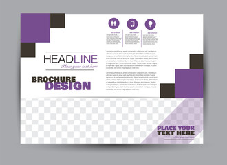 Flyer, brochure, billboard template design landscape orientation for business, education, school, presentation, website. Purple color. Editable vector illustration.