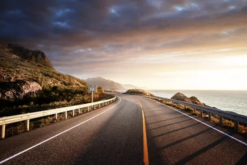 Acrylic prints Atlantic Ocean Road road by the sea in sunrise time, Lofoten island, Norway