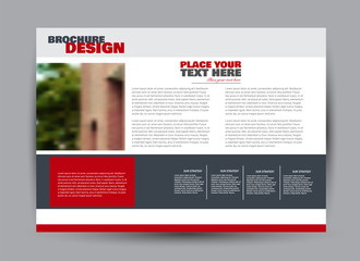Flyer, brochure, billboard template design landscape orientation for business, education, school, presentation, website. Red color. Editable vector illustration.