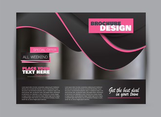Flyer, brochure, billboard template design landscape orientation for business, education, school, presentation, website. Black and pink color. Editable vector illustration.