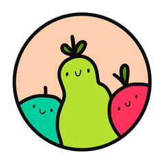 Three fruits apple pear and watermelon hand drawn illustration logotype