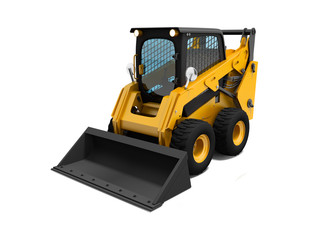 Obraz na płótnie Canvas Yellow mini loader with small bucket 3d render on white background with shadow