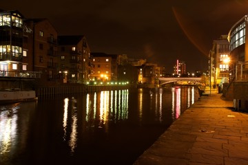 Print Canal Water Architecture Night Large Canvas Of Clarence Dock Leeds