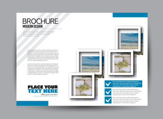 Flyer, brochure, billboard template design landscape orientation for business, education, school, presentation, website. Blue color. Editable vector illustration.
