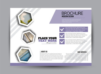 Flyer, brochure, billboard template design landscape orientation for business, education, school, presentation, website. Purple color. Editable vector illustration.