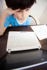 distance learning, a boy with computer